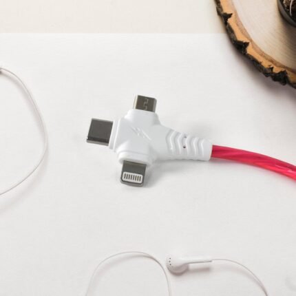 Fast 3-in-1 Charging Cable with LED Light Universal Lightning, USB-C, and Micro USB Charger