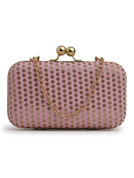 Pink & Gold Embroidered Box Clutches For Girls and womens
