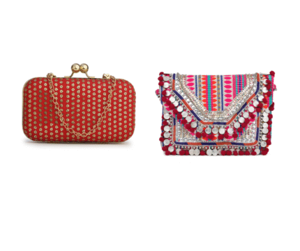 Combo Of Boho Bag And Red & Gold Embroidered Box Clutches For Girls and womens