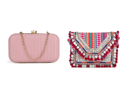 Combo Of Boho Bag And Pink & GoldEmbroidered Box Clutches For Girls and womens